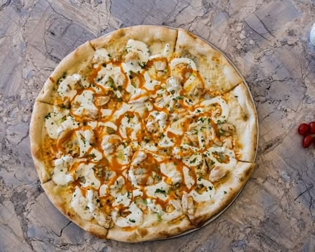 GF Buffalo Chicken Pizza.
