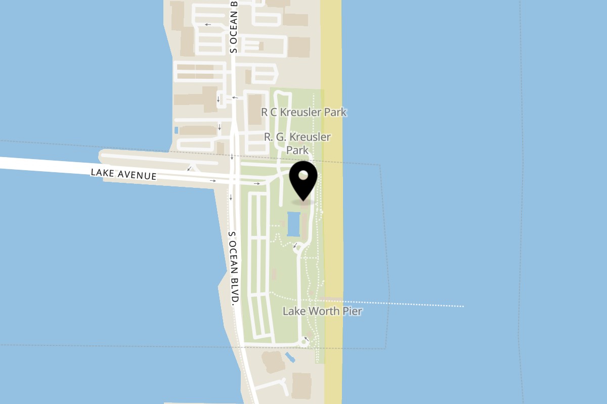 Map showing the location of Mamma Mia's on the Beach on 10 S Ocean Blvd in Lake Worth Beach